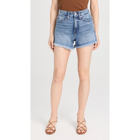 GOOD AMERICAN Good 90's Yoke Contrast Short in Indigo 095 2/26 Denim Jeans - Picture 4 of 16